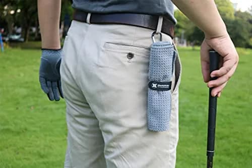 Handy Picks Grey Microfiber Golf Towel 40cm x 40cm with Waffle Pattern and Carabiner Clip thumbnail 3