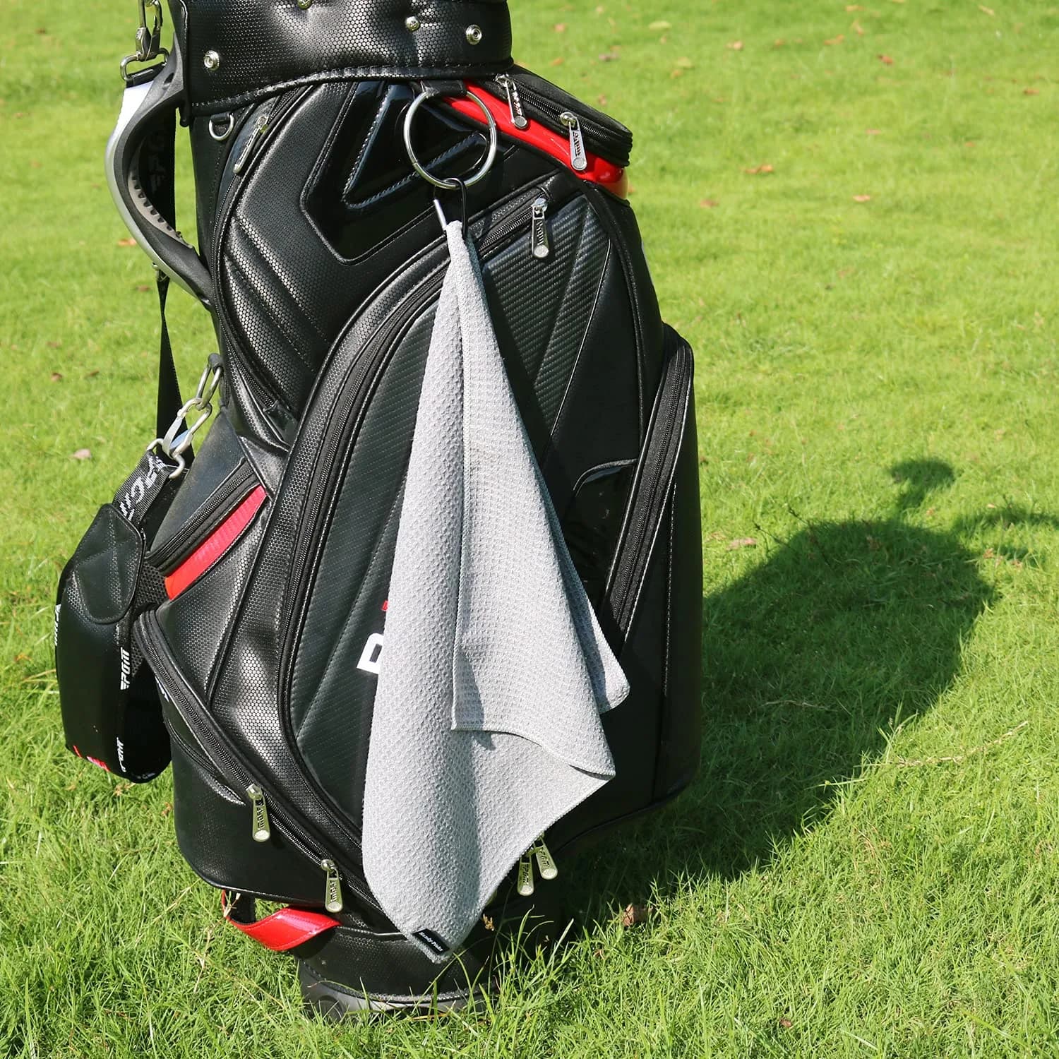 Handy Picks Grey Microfiber Golf Towel 40cm x 40cm with Waffle Pattern and Carabiner Clip - view 4