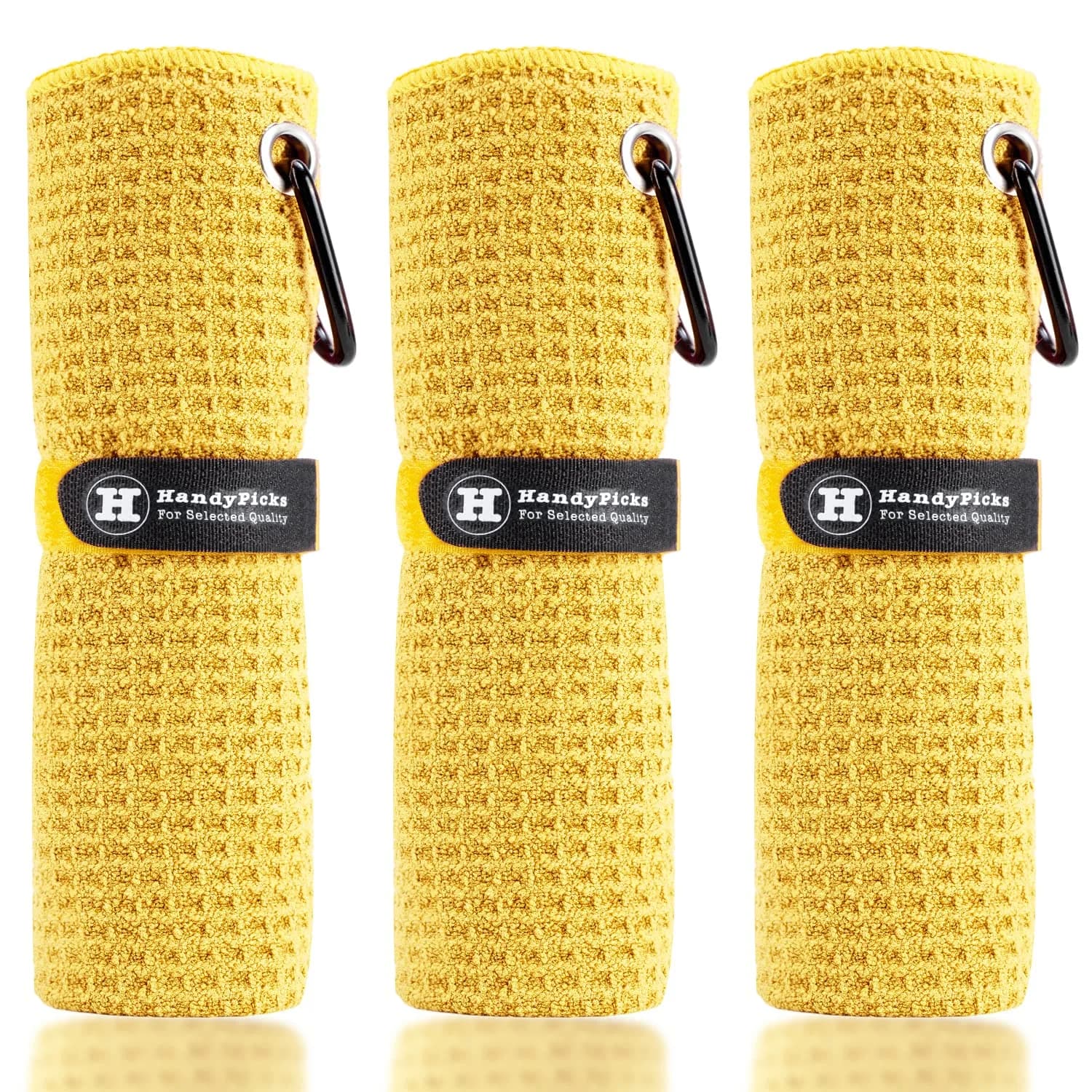 Handy Picks Yellow Microfiber Golf Towel 40cm x 40cm with Carabiner Clip - main product image