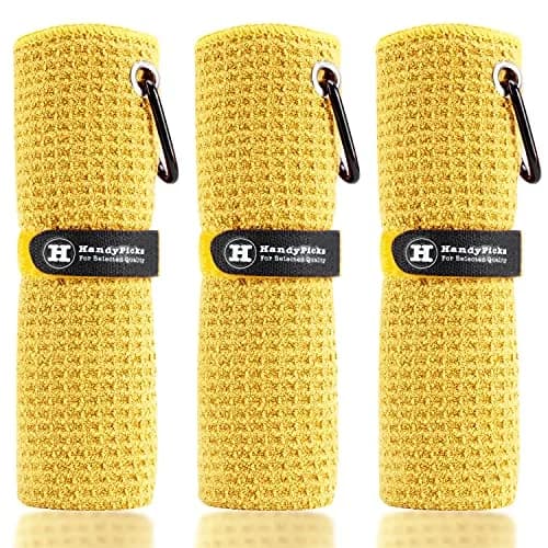 Handy Picks Yellow Microfiber Golf Towel 40cm x 40cm with Carabiner Clip thumbnail 1
