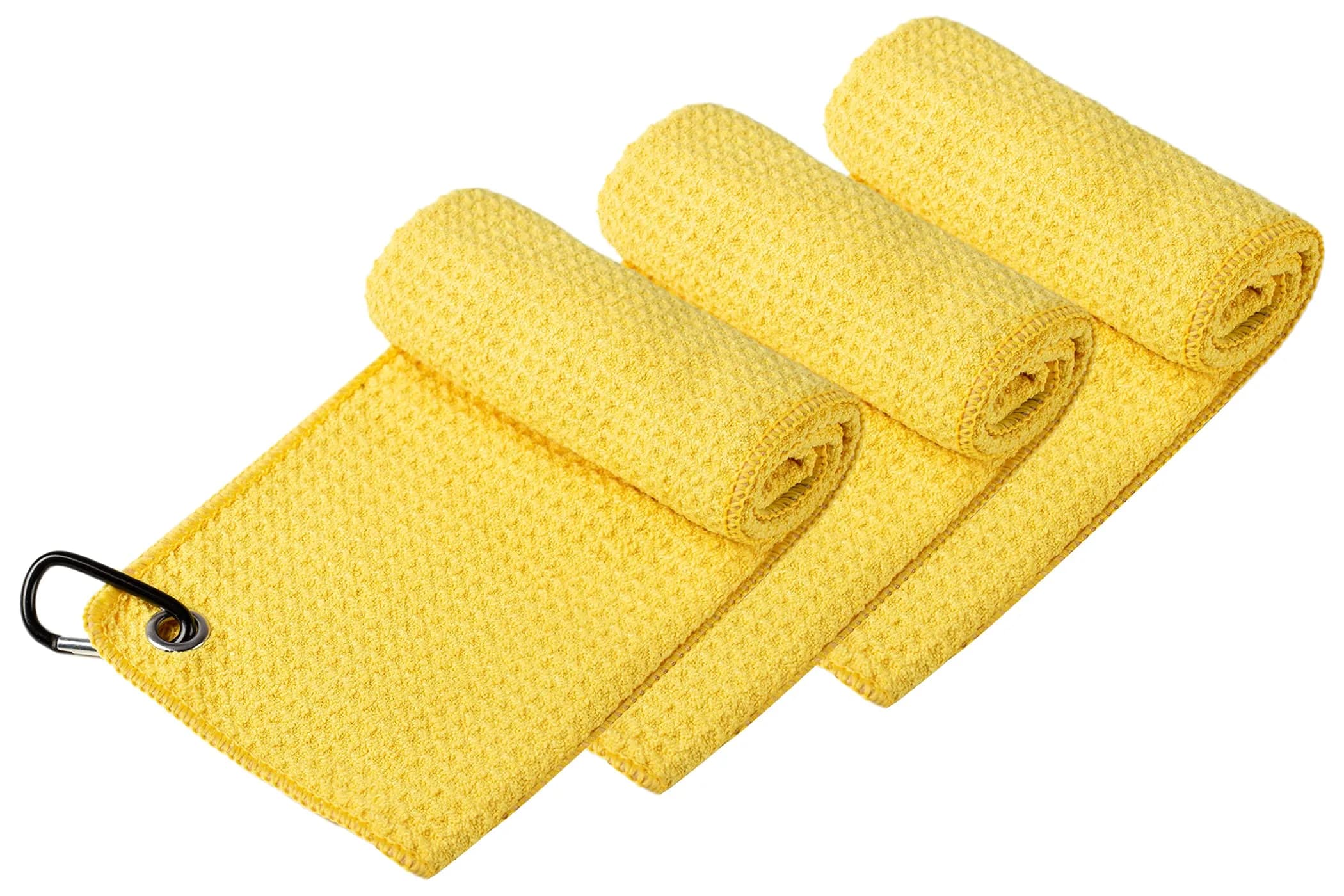 Handy Picks Yellow Microfiber Golf Towel 40cm x 40cm with Carabiner Clip - view 2