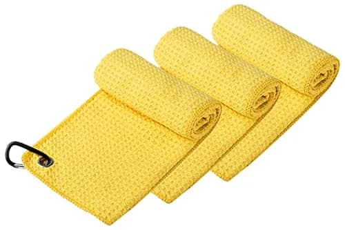 Handy Picks Yellow Microfiber Golf Towel 40cm x 40cm with Carabiner Clip thumbnail 2