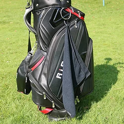 Handy Picks Black Microfiber Golf Towel 40cm x 40cm with Waffle Pattern & Carabiner Clip thumbnail 4