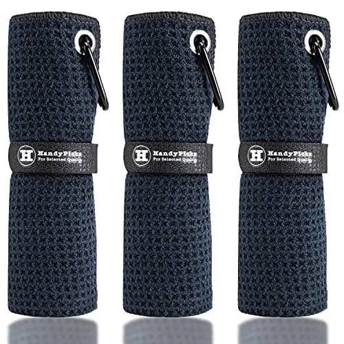 Handy Picks Black Microfiber Golf Towel 40cm x 40cm with Waffle Pattern & Carabiner Clip thumbnail 1
