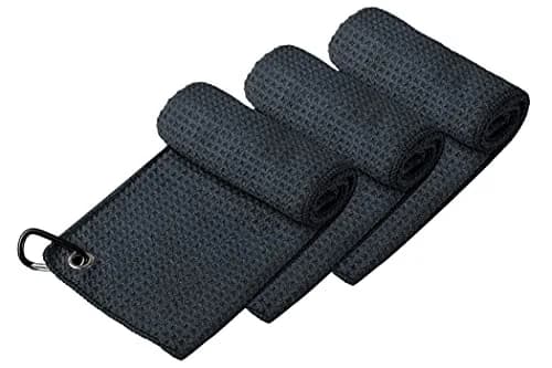 Handy Picks Microfiber Golf Towel - Dark Green (16" x 16") with Waffle Pattern & Carabiner Clip thumbnail 2
