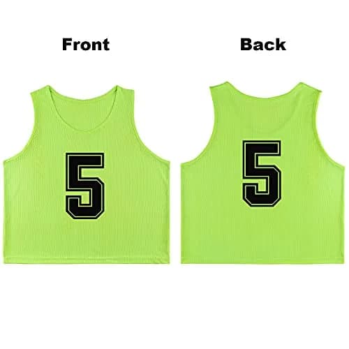 RE-HUO 12 Pack Numbered Scrimmage Vests for Sports | Breathable Polyester Mesh, 3 Sizes, 10 Colors, 1-48 Numbered, Unisex thumbnail 2