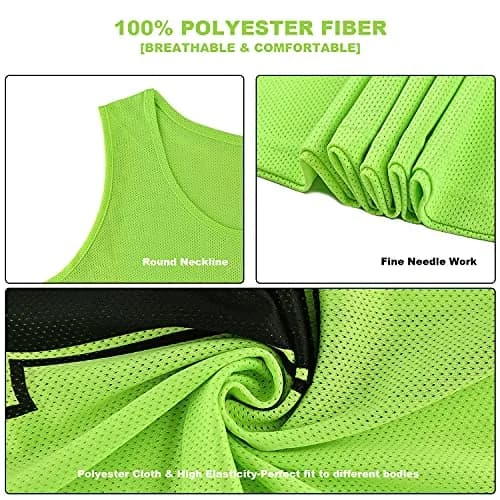 RE-HUO 12 Pack Numbered Scrimmage Vests for Sports | Breathable Polyester Mesh, 3 Sizes, 10 Colors, 1-48 Numbered, Unisex thumbnail 3