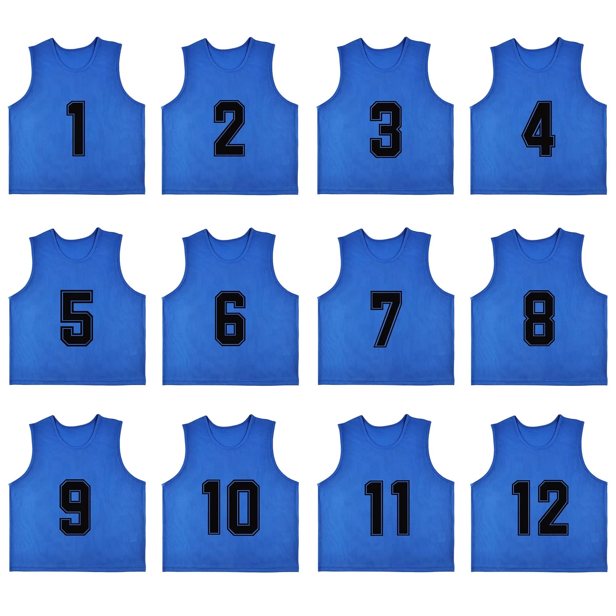 RE-HUO 12 Pack Numbered Scrimmage Vests for Sports | Breathable Polyester Mesh, Unisex, 3 Sizes, 10 Colors