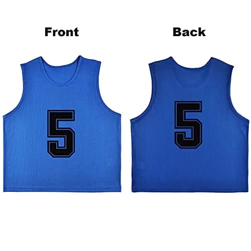 RE-HUO 12 Pack Numbered Scrimmage Vests for Sports | Breathable Polyester Mesh, Unisex, 3 Sizes, 10 Colors thumbnail 2