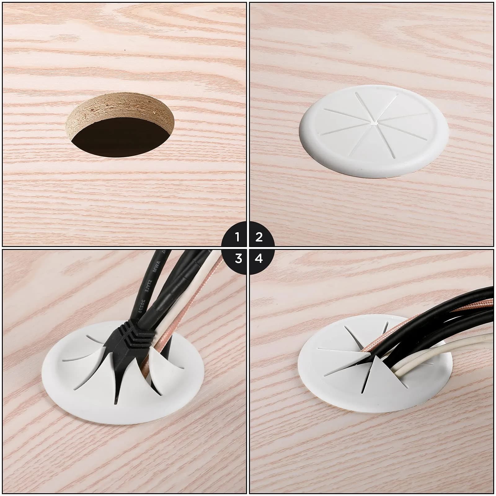 HYCC 2 Inch Flexible Desk Grommet - White | Effective Wire Organization - view 3