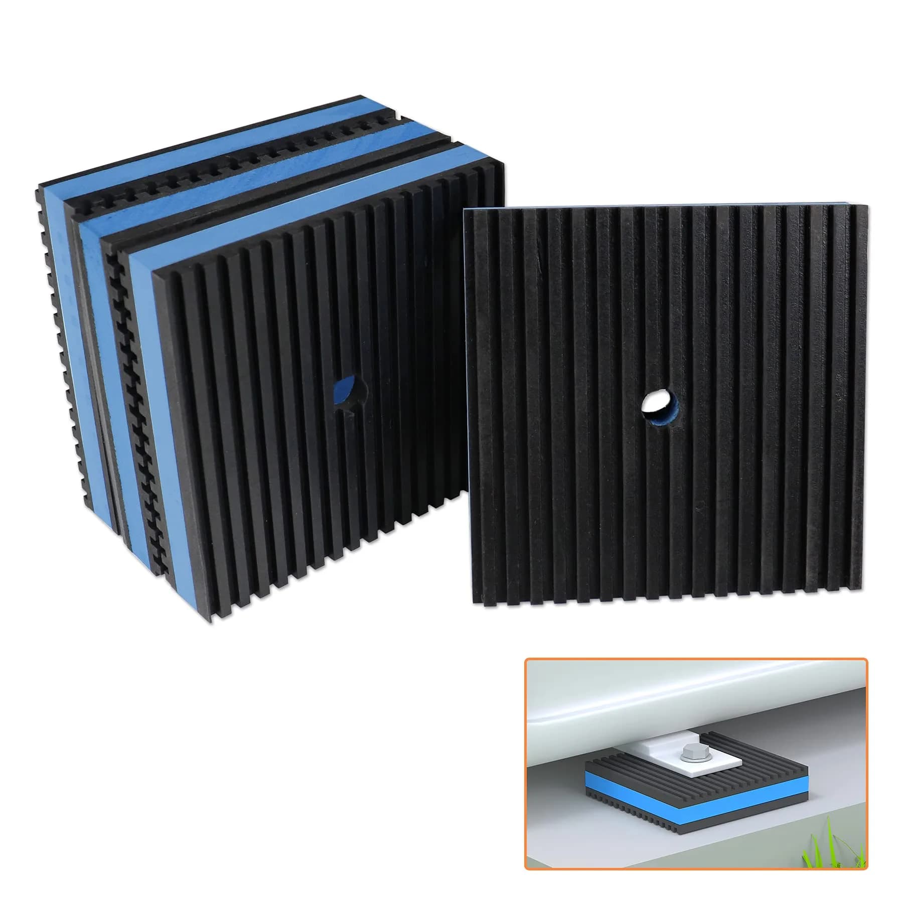 GCGOODS Rubber Anti-Vibration Pad 4" x 4" x 7/8" Heavy Duty Rubber with Blue EVA Center for HVAC, Air Compressor, Washer & Dryer - main product image
