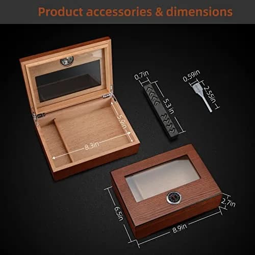 TISFA Cigar Humidor Glass Top Box with Hygrometer Humidifier Divider 25.4cm x 17.8cm x 7.1cm | Spanish Cedar Wood thumbnail 4