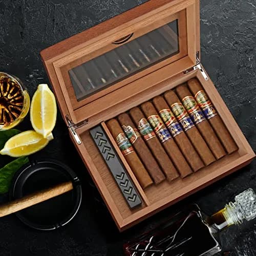 TISFA Cigar Humidor Glass Top Box with Hygrometer Humidifier Divider 25.4cm x 17.8cm x 7.1cm | Spanish Cedar Wood thumbnail 5
