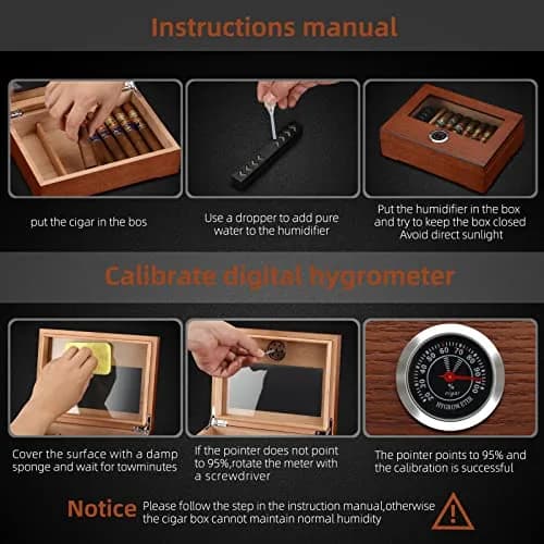 TISFA Cigar Humidor Glass Top Box with Hygrometer Humidifier Divider 25.4cm x 17.8cm x 7.1cm | Spanish Cedar Wood thumbnail 6