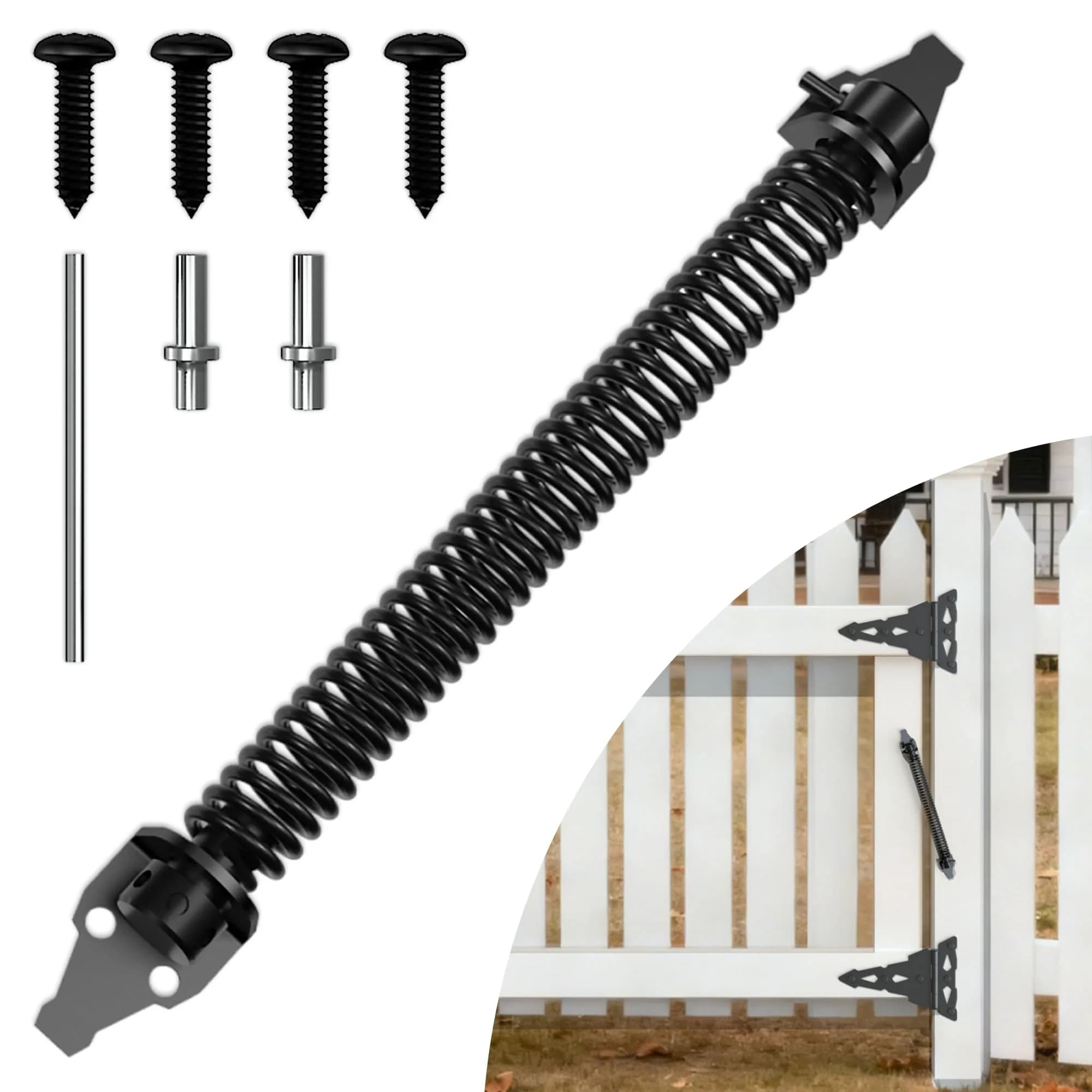 SKYSEN 14 Inch Black Self-Closing Fence Gate Spring | Heavy Duty Automatic Closure — Black