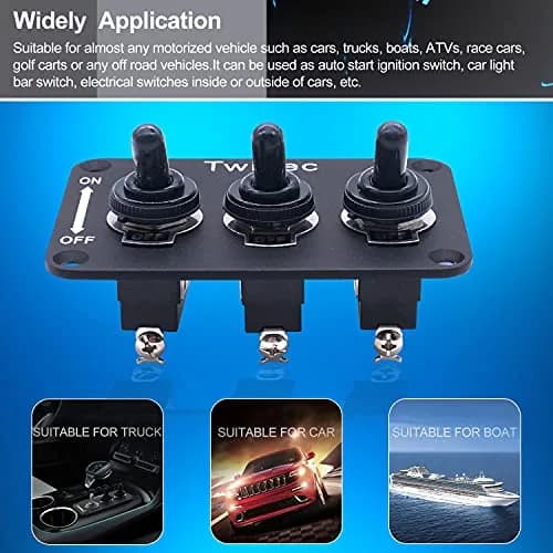 Twidec 3-Gang Rocker Toggle Switch Panel 16A 250V AC / 12V DC SPST ON/Off with Waterproof Cover | Metal Panel for Automotive & Industrial Use thumbnail 4