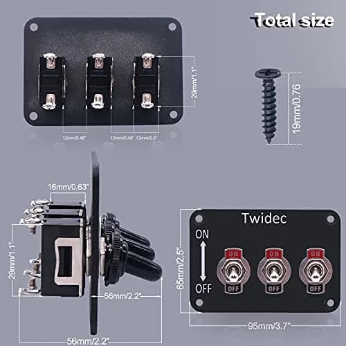Twidec 3-Gang Rocker Toggle Switch Panel 16A 250V AC / 12V DC SPST ON/Off with Waterproof Cover | Metal Panel for Automotive & Industrial Use thumbnail 5