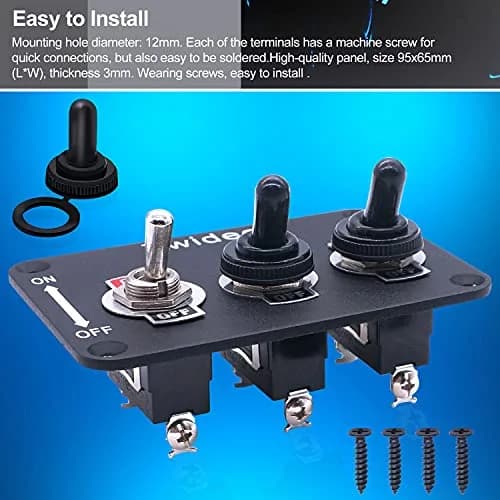 Twidec 3-Gang Rocker Toggle Switch Panel 16A 250V AC / 12V DC SPST ON/Off with Waterproof Cover | Metal Panel for Automotive & Industrial Use thumbnail 2
