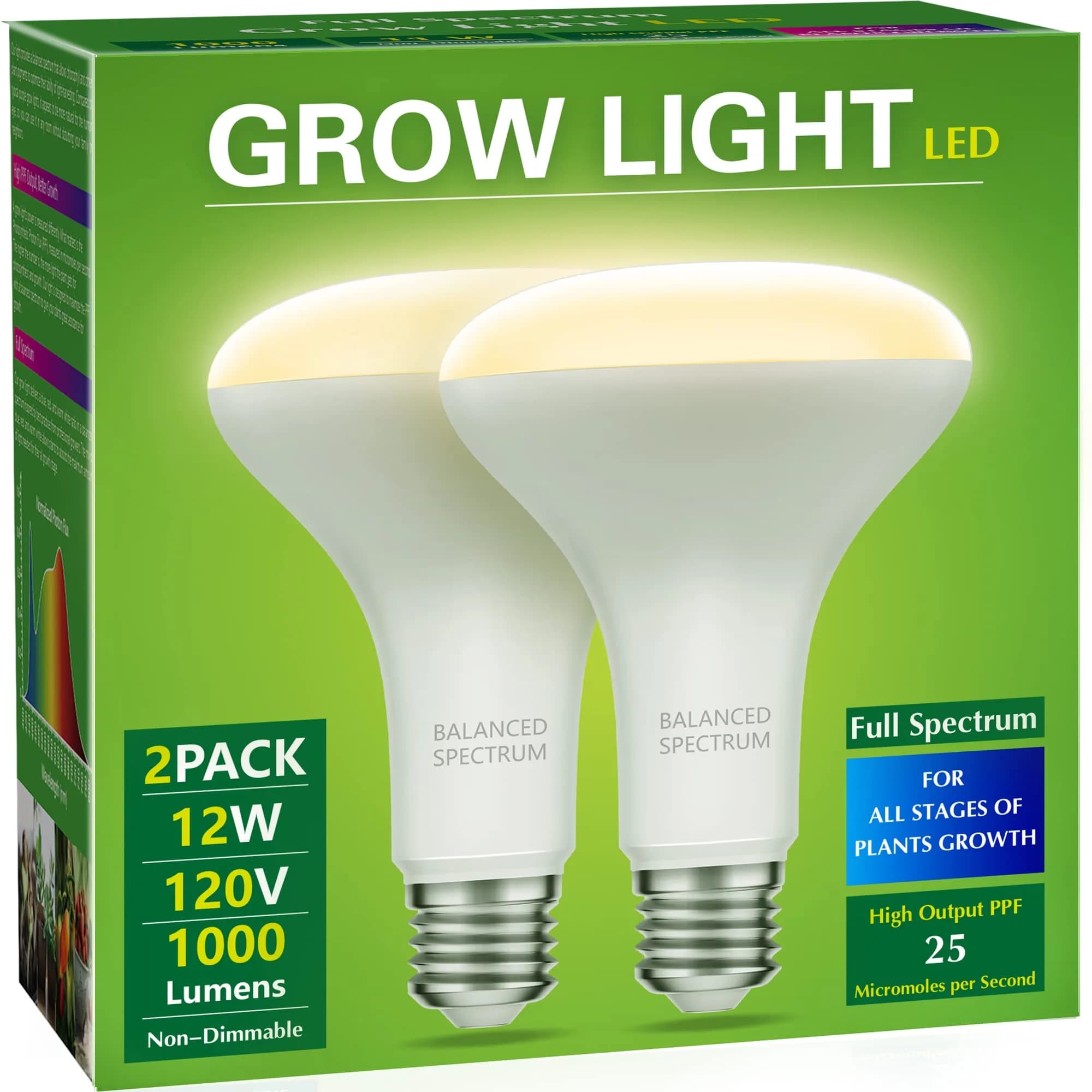 Briignite BR30 LED Grow Light Bulb 12W (1000 Lumens) | Full Spectrum for Seeds & Greens - main product image