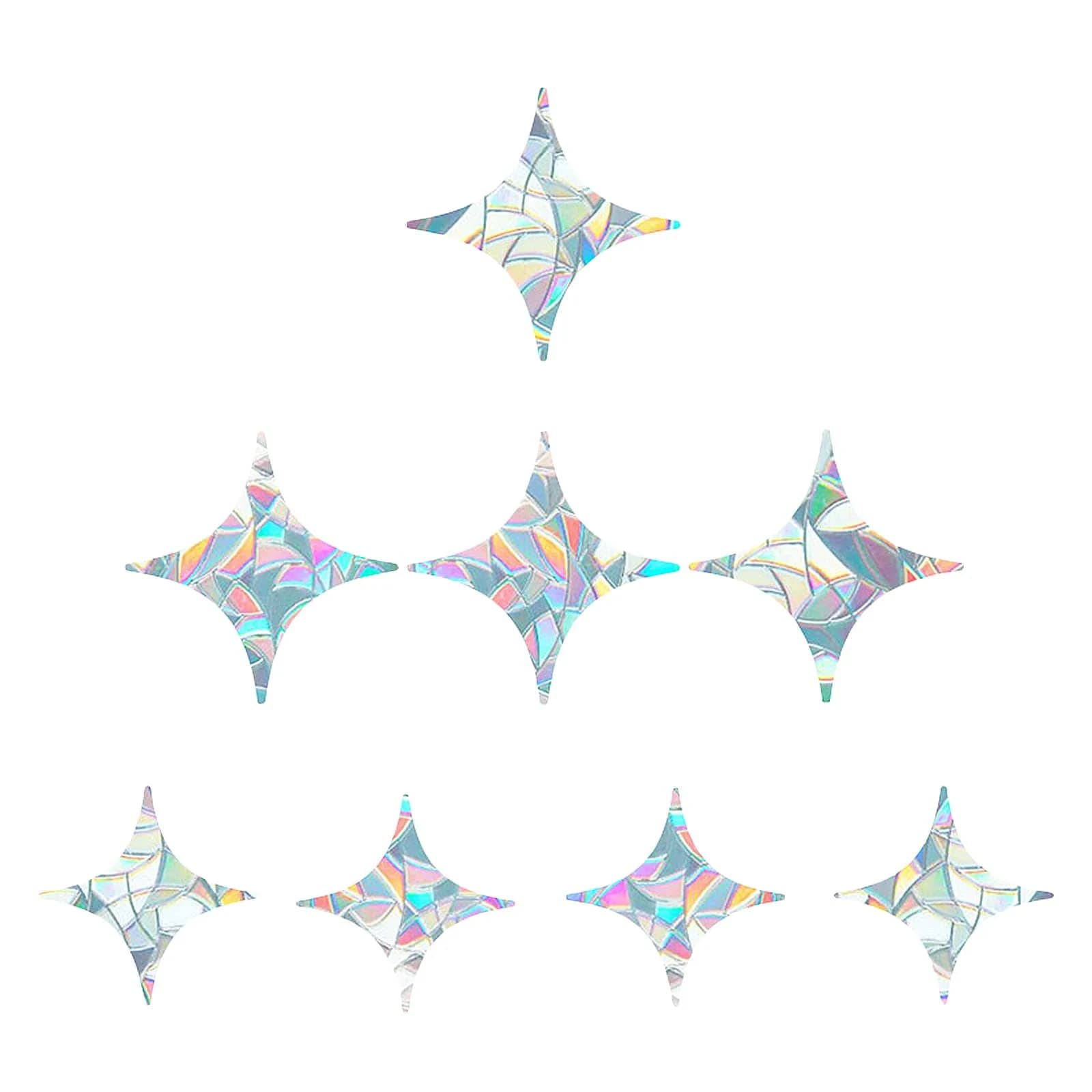 GORGECRAFT 8PCS Star Static Window Clings | Rainbow Bird Collision Prevention, Non-Adhesive, Vinyl, 12x12cm & 15x15cm