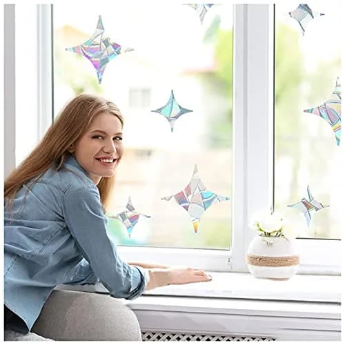 GORGECRAFT 8PCS Star Static Window Clings | Rainbow Bird Collision Prevention, Non-Adhesive, Vinyl, 12x12cm & 15x15cm thumbnail 4
