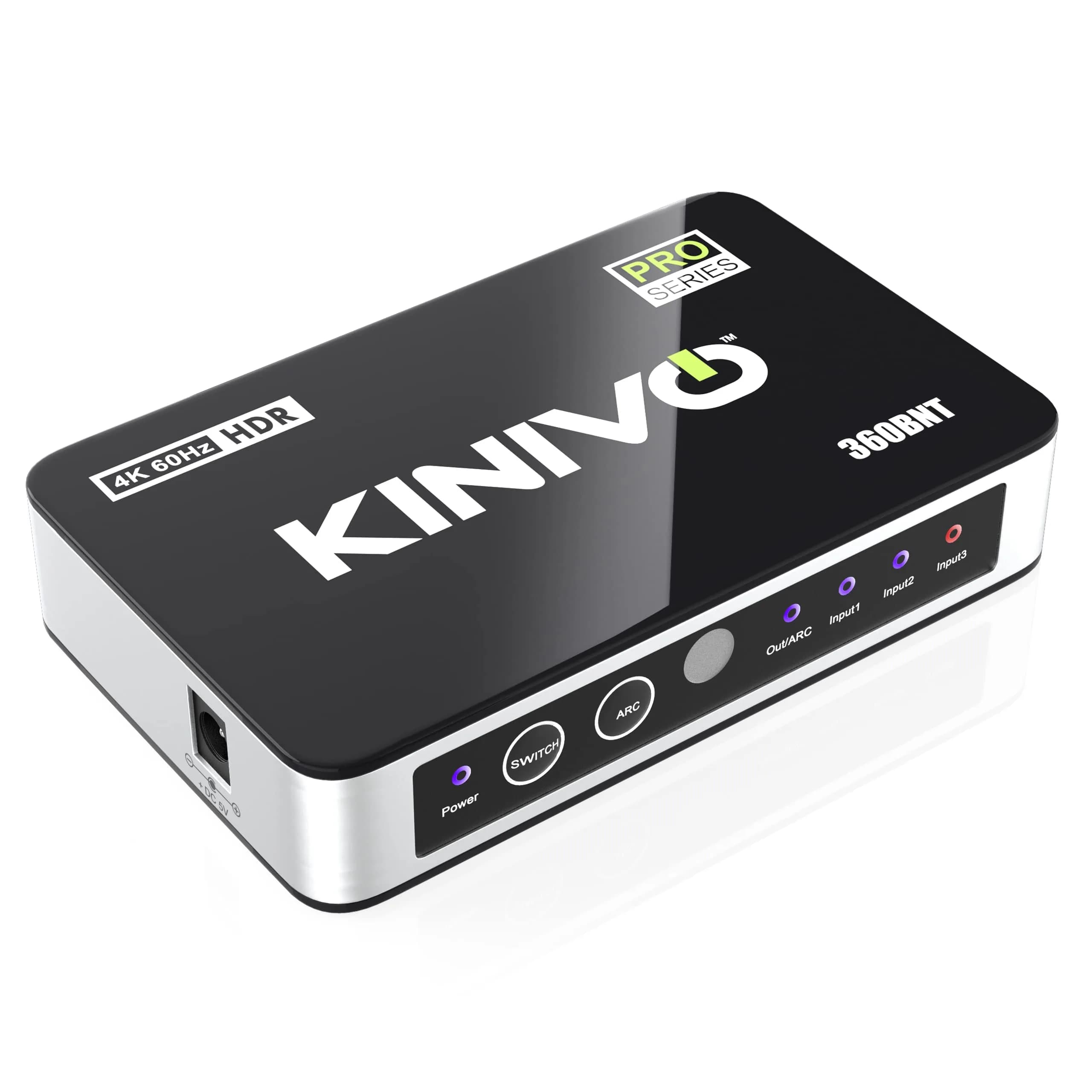 Kinivo HDMI Switch with Audio Extractor 360BNT 4K - 3 in 1 out, Toslink Optical, Dolby Digital, HDR, IR Remote