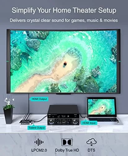 Kinivo HDMI Switch with Audio Extractor 360BNT 4K - 3 in 1 out, Toslink Optical, Dolby Digital, HDR, IR Remote thumbnail 4