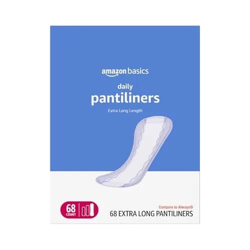 Amazon Basics Daily Pantiliner, Extra Long Length, Thin Feminine Pads for Women, Unscented, Leak Protection, Daily Use, 68 Count | Fragrance-Free thumbnail 1
