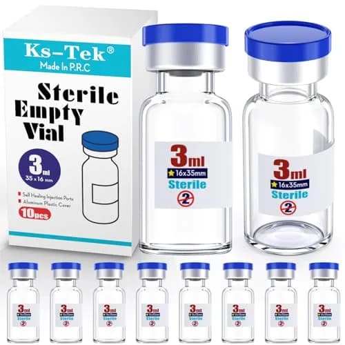 Ks-Tek Sterile Glass Sample Vials with Injection Port 3ml (0.1 Fl Oz) | 10-Pack, Individually Packaged thumbnail 1