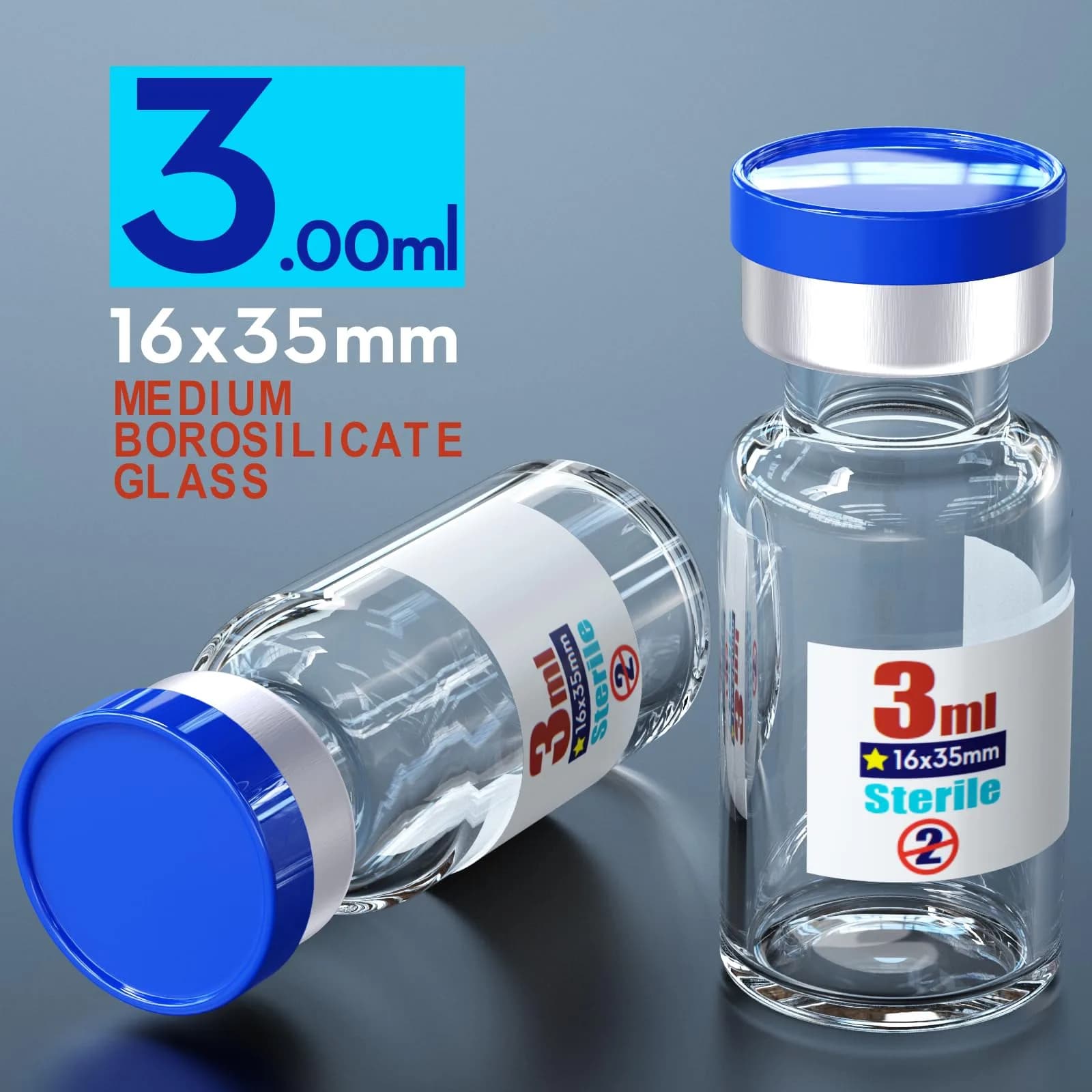 Ks-Tek Sterile Glass Sample Vials with Injection Port 3ml (0.1 Fl Oz) | 10-Pack, Individually Packaged - view 2