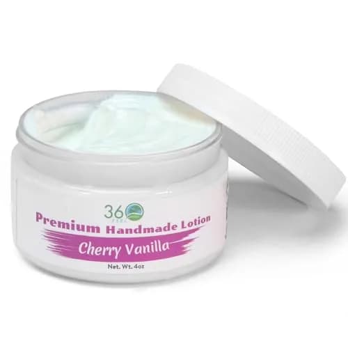 360Feel Cherry Vanilla Aroma Body Lotion 4 Fl Oz | Hydrates with Coconut & Olive Oil, Plant-Based, Non-Greasy, Sensitive Skin, All Day Use thumbnail 1