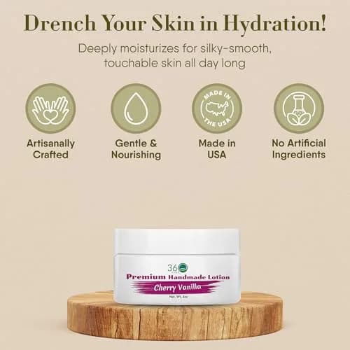 360Feel Cherry Vanilla Aroma Body Lotion 4 Fl Oz | Hydrates with Coconut & Olive Oil, Plant-Based, Non-Greasy, Sensitive Skin, All Day Use thumbnail 3