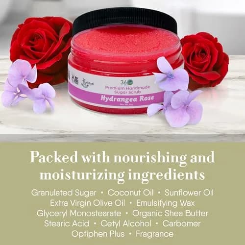 360Feel Sugar Body Scrub Hydrangea Rose 8 Fl Oz | Gentle Exfoliant for Acne Scars & Stretch Marks thumbnail 4