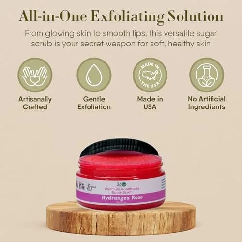 360Feel Sugar Body Scrub Hydrangea Rose 8 Fl Oz | Gentle Exfoliant for Acne Scars & Stretch Marks thumbnail 3