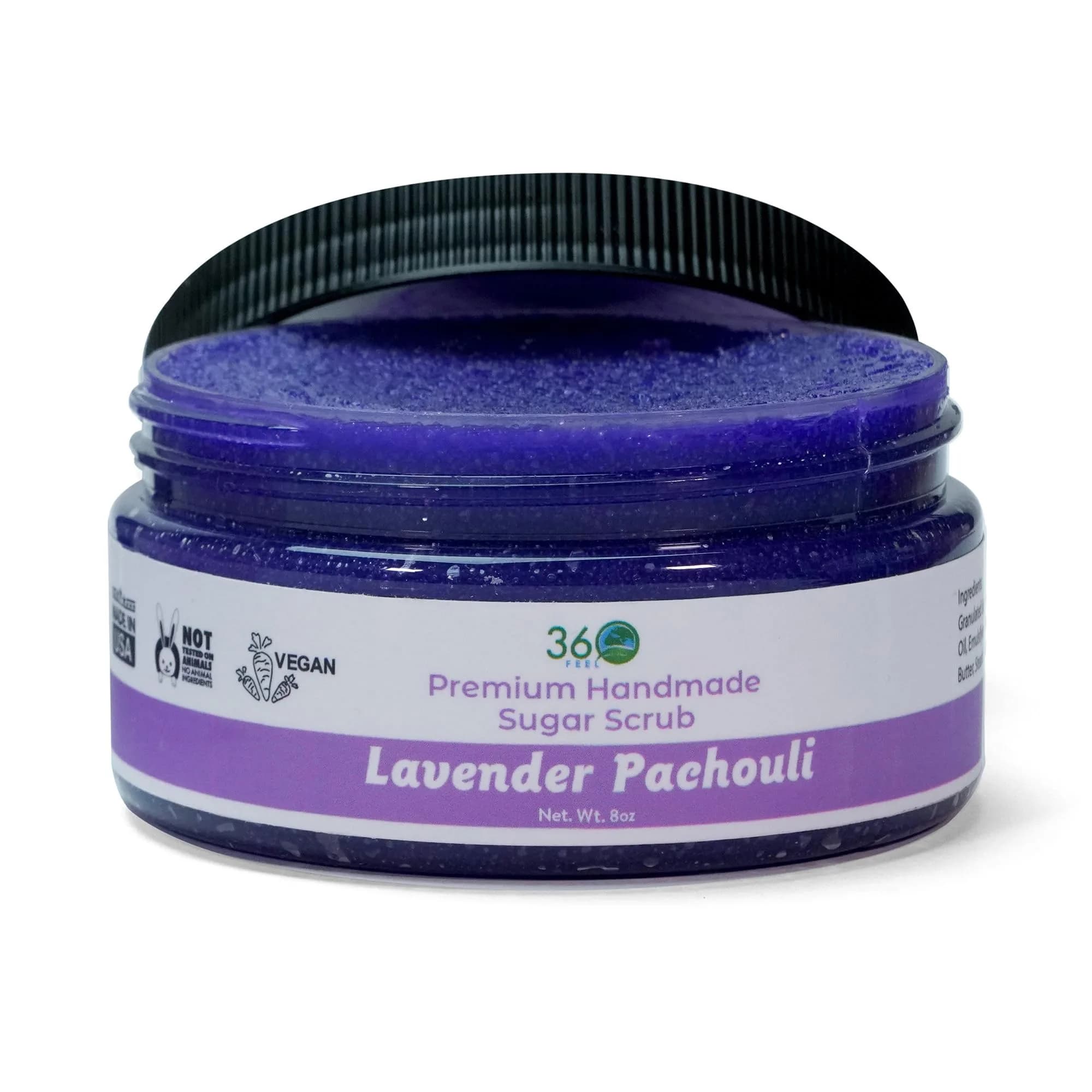 360Feel Lavender Patchouli Sugar Body Scrub - Exfoliating & Moisturizing, 8 Fl Oz