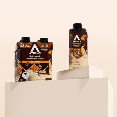 Atkins Café Caramel Iced Coffee High Protein Shake 325ml (11 Fl Oz) | 15g Protein, 3g Net Carbs, Caffeine thumbnail 4