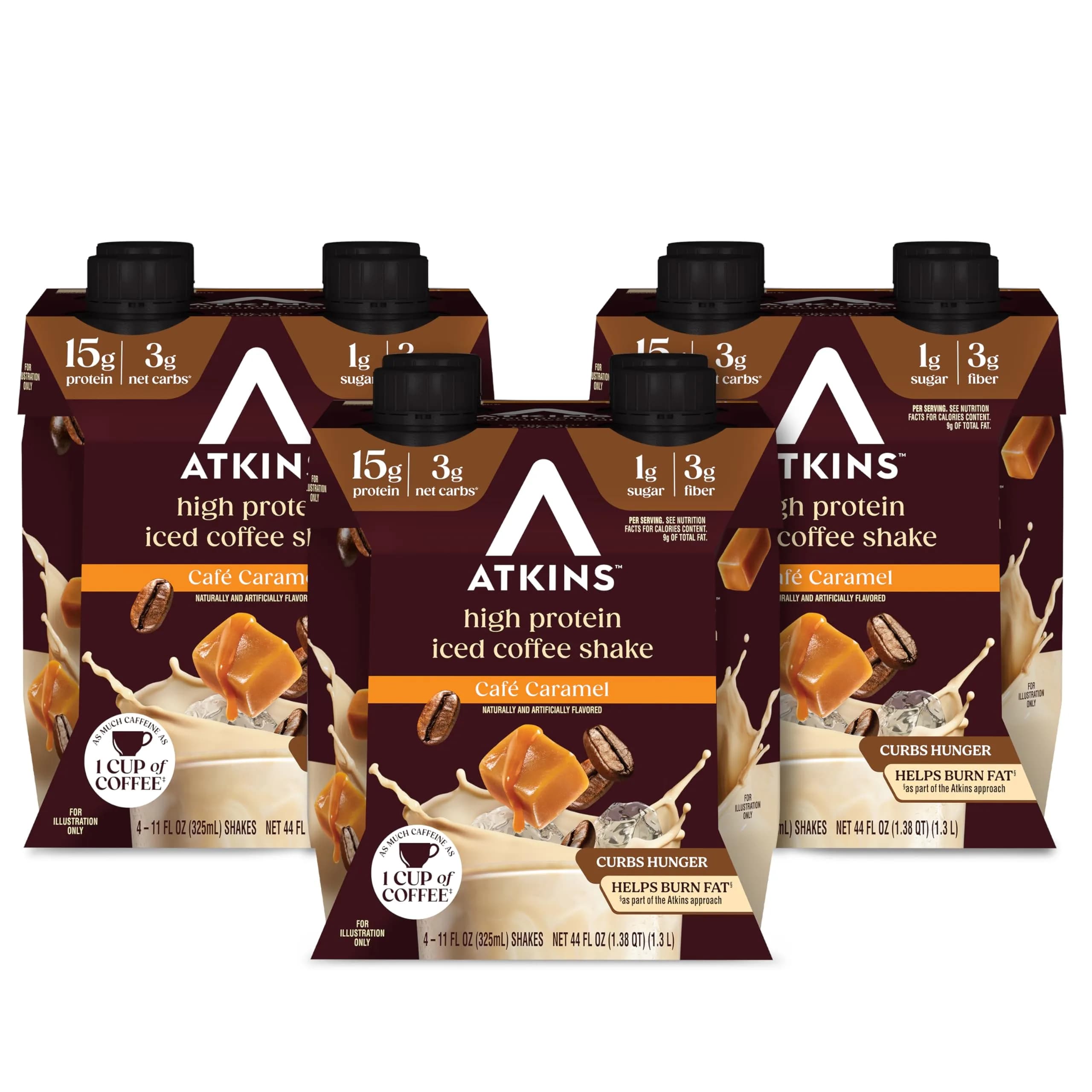 Atkins Coffee Lovers High Protein Shake Variety Pack 11 fl oz (325 mL) | 15g Protein, Low Sugar, Gluten-Free — Caramel