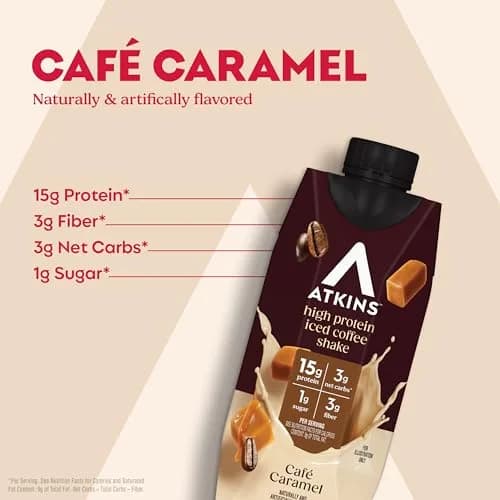 Atkins Café Caramel Iced Coffee High Protein Shake 325ml (11 Fl Oz) | 15g Protein, 3g Net Carbs, Caffeine thumbnail 2
