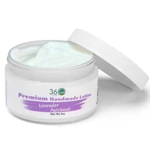 360Feel Lavender Patchouli Lotion - Hydrates with Coconut & Olive Oil, Plant-Based, Non-Greasy, Sensitive Skin, All Day Use thumbnail 1