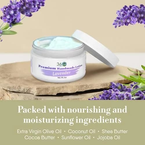 360Feel Lavender Patchouli Lotion - Hydrates with Coconut & Olive Oil, Plant-Based, Non-Greasy, Sensitive Skin, All Day Use thumbnail 4