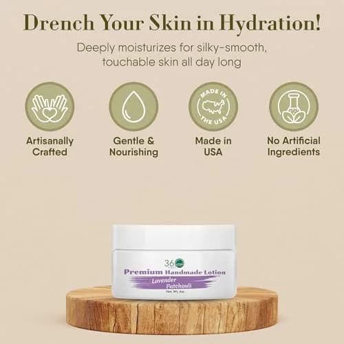 360Feel Lavender Patchouli Lotion - Hydrates with Coconut & Olive Oil, Plant-Based, Non-Greasy, Sensitive Skin, All Day Use thumbnail 3