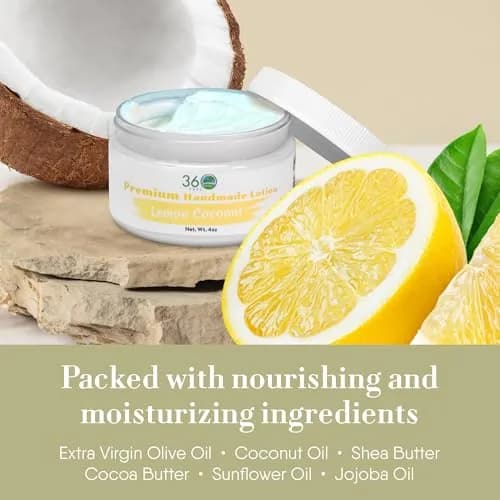 360Feel Lemon Coconut Body Lotion 4 Fl Oz | Hydrates with Coconut & Olive Oil, Plant-Based, Non-Greasy, Sensitive Skin, All Day Use thumbnail 4