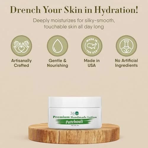 360Feel Patchouli Body Lotion 4 Fl Oz | Hydrates with Coconut & Olive Oil, Plant-Based, Sensitive Skin, All Day Use thumbnail 3