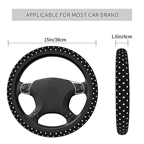 KUOAICY Black and White Polka Dot Steering Wheel Cover | Non Slip Neoprene 15 inch | Universal Fit for Women Men thumbnail 2