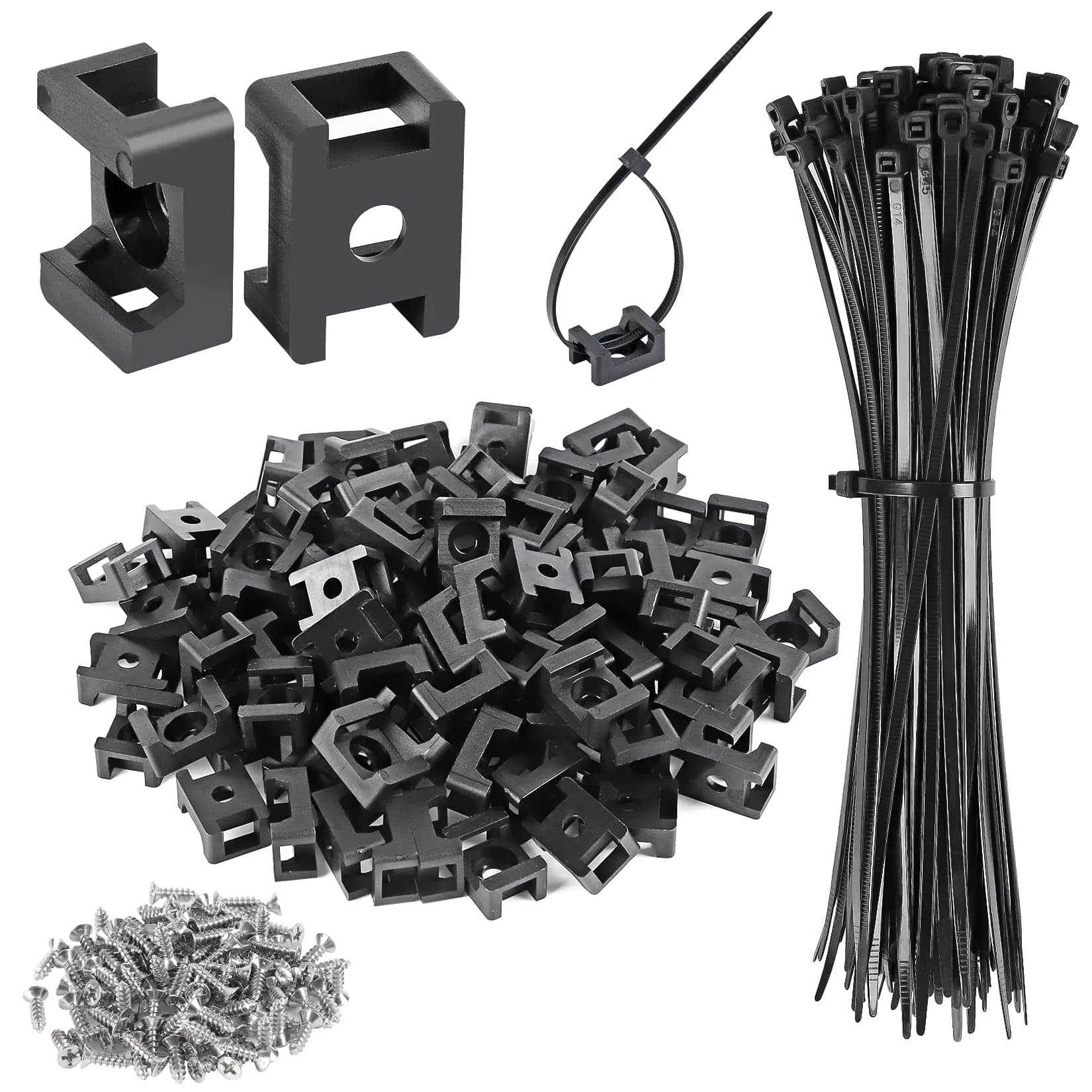 XHF Cable Zip Tie Saddle Mounts Base 8" Nylon Black | Organize Cables Indoors & Outdoors — Black