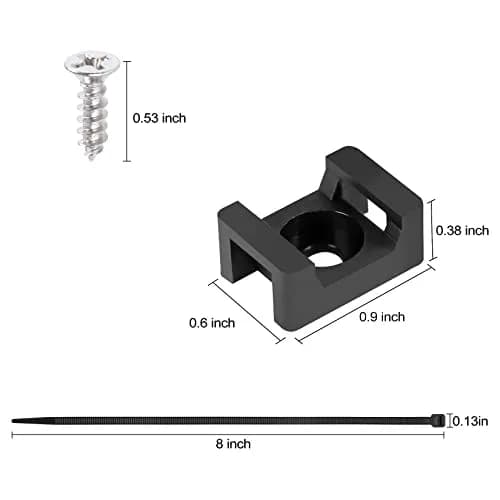 XHF Cable Zip Tie Saddle Mounts Base 8" Nylon Black | Organize Cables Indoors & Outdoors thumbnail 2
