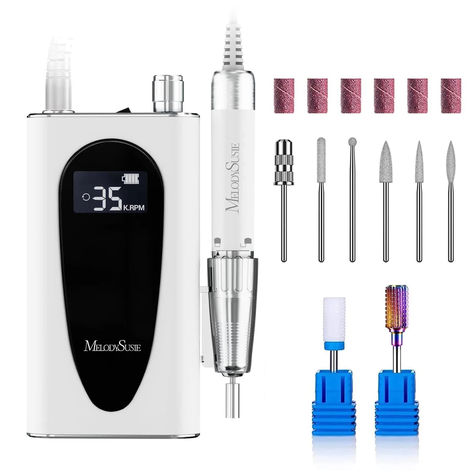 MelodySusie MM400C White Cordless Nail Drill 35,000 RPM | Professional Rechargeable Electric Nail File - main product image