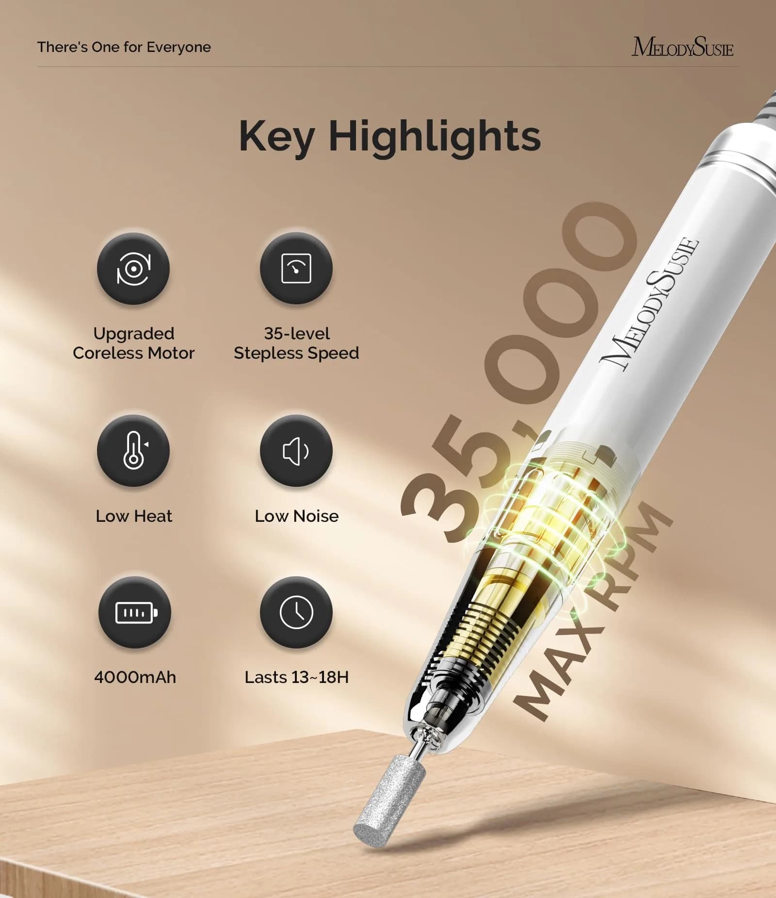 MelodySusie MM400C White Cordless Nail Drill 35,000 RPM | Professional Rechargeable Electric Nail File - view 3