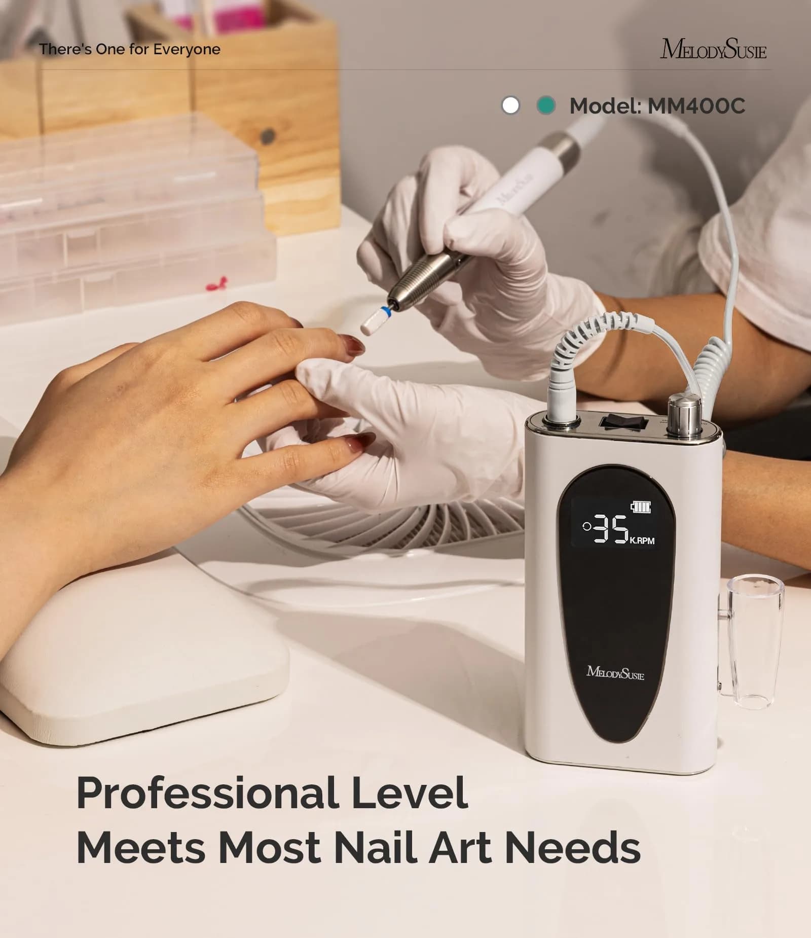 MelodySusie MM400C White Cordless Nail Drill 35,000 RPM | Professional Rechargeable Electric Nail File - view 4