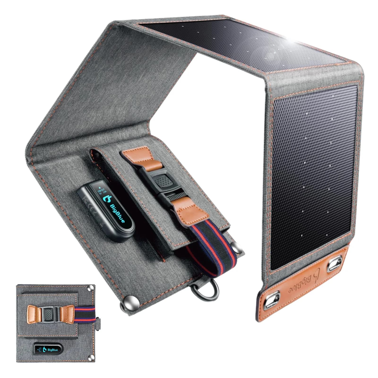 BigBlue 14W Solar Panel with USB-A Port Waterproof Portable Solar Phone Charger for Hiking
